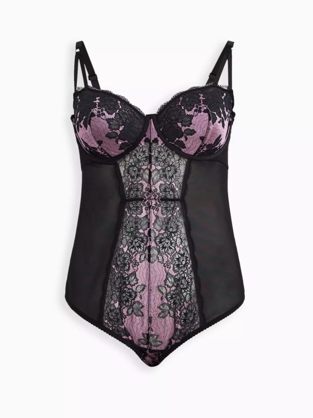 NWT Torrid Black & Mauve Lace Underwire Bodysuit Size 2